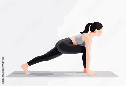 Woman Practicing Yoga in Downward Dog Pose on Mat