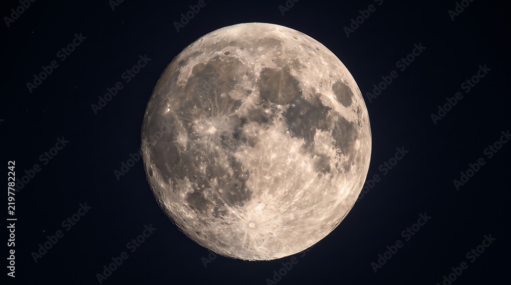 Fototapeta premium Bright Full Moon Rises Over Dark Night Sky