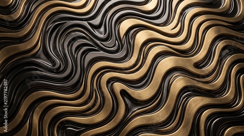 Abstract gold and black fluid waves background with luxury metallic liquid motion texture