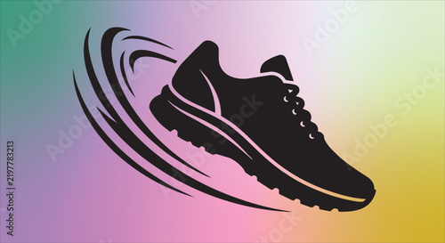 Sports shoe vector with movement lines, fitness and active lifestyle logo icon, black sneaker design element
