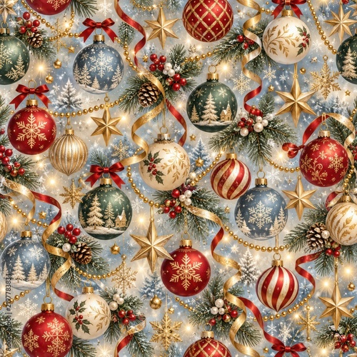 Festive Christmas Ornament Pattern with Snowflakes
