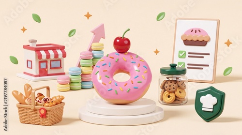 3D Icon of Donut with Financial Growth Chart