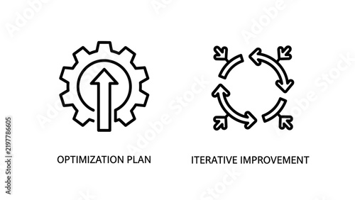 Optimization plan and iterative improvement business icons vector set