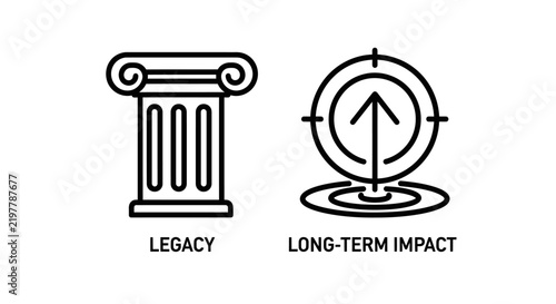 Legacy pillar and long term impact target line art concept icons with strategy