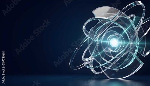 3d abstract glass atomic core futuristic technology background