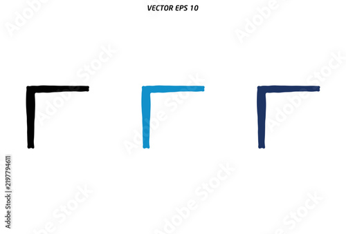 Set of three minimalist corner frame icons in black light blue and dark blue colors.