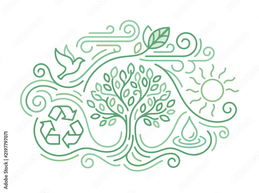 Fototapeta premium A stylized line art illustration representing environmental sustainability and nature conservation.