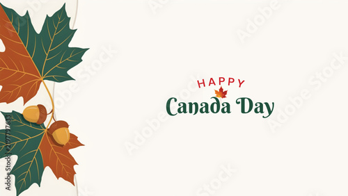 Decorative greeting card design featuring artistic maple leaves to celebrate the annual national holiday of canada day