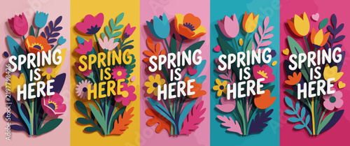 Spring Flowers Greeting Cards in Vibrant Colorful Backgrounds