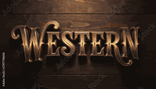 Western Typography Logo on Rustic Wooden Background