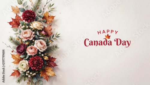 Elegant floral arrangement with red and white flowers celebrating the national holiday of canada day in july