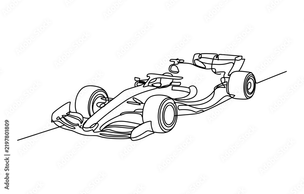 Obraz premium Continuous single line drawing of a fast formula one racing car