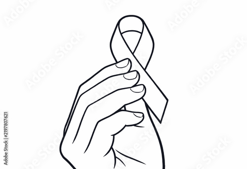 Hand Holding Awareness Ribbon Isolated on White Background
