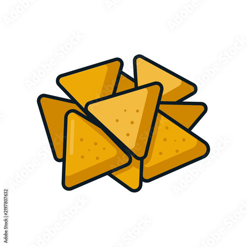 Pile of crunchy yellow tortilla chips icon.