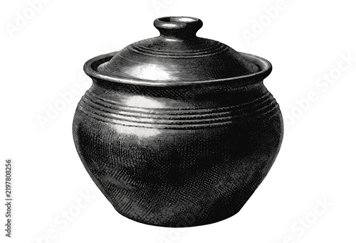 Traditional Ceramic Jar with Lid on White Background