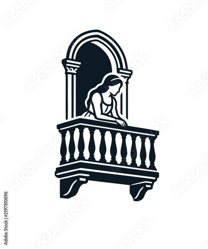 Woman on Balcony Looking Down.