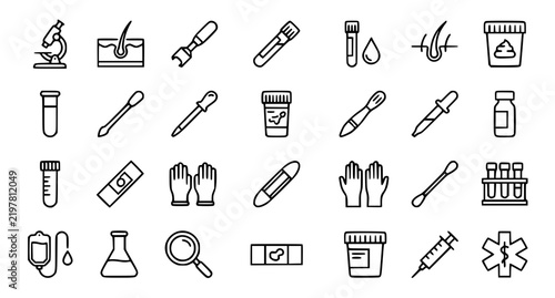Laboratory Diagnostic Tests and Medical Specimen Outline Icons Vector Set