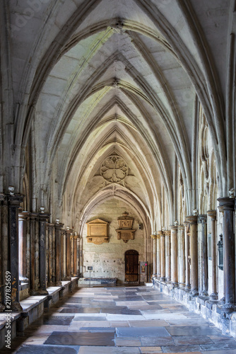 Interior view of the Gothic architecture of Westminster Abbey in London, England.