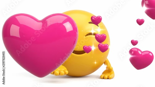 Cute Yellow 3D Emoji Blowing Kiss with Pink Hearts Animation on White Background