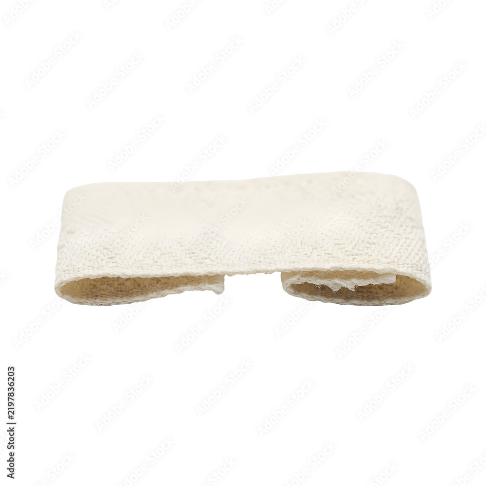 Obraz premium Off white textured fabric ribbon strip isolated on transparent background