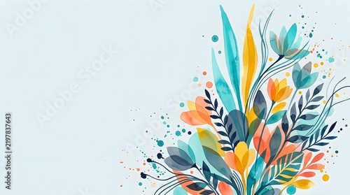 Watercolor illustration of a abstract spring flowers background with a copy space