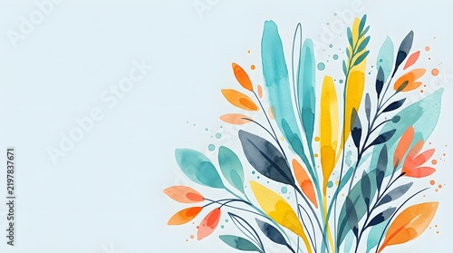 Watercolor illustration of a abstract spring flowers background with a copy space
