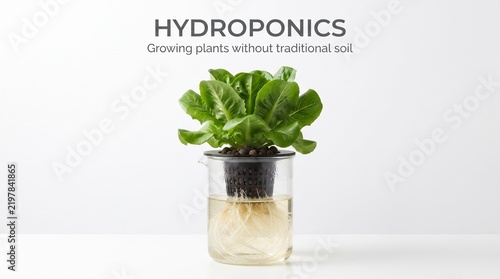 Fresh Green Lettuce Growing In A Hydroponic Glass Beaker Isolated On A Clean White Background