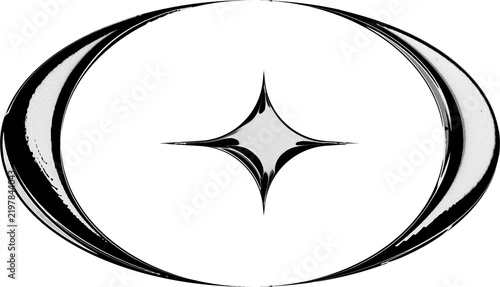 Abstract Y2K Style Graphic Icon Featuring A Stylized Star Inside A Minimalist Ellipse Shape