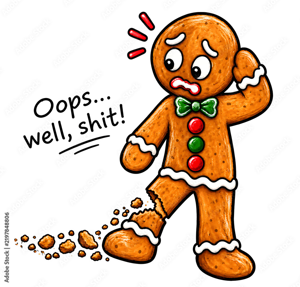 Obraz premium Funny Gingerbread Christmas Characters with Humorous Holiday Typography and Cookie Illustrations