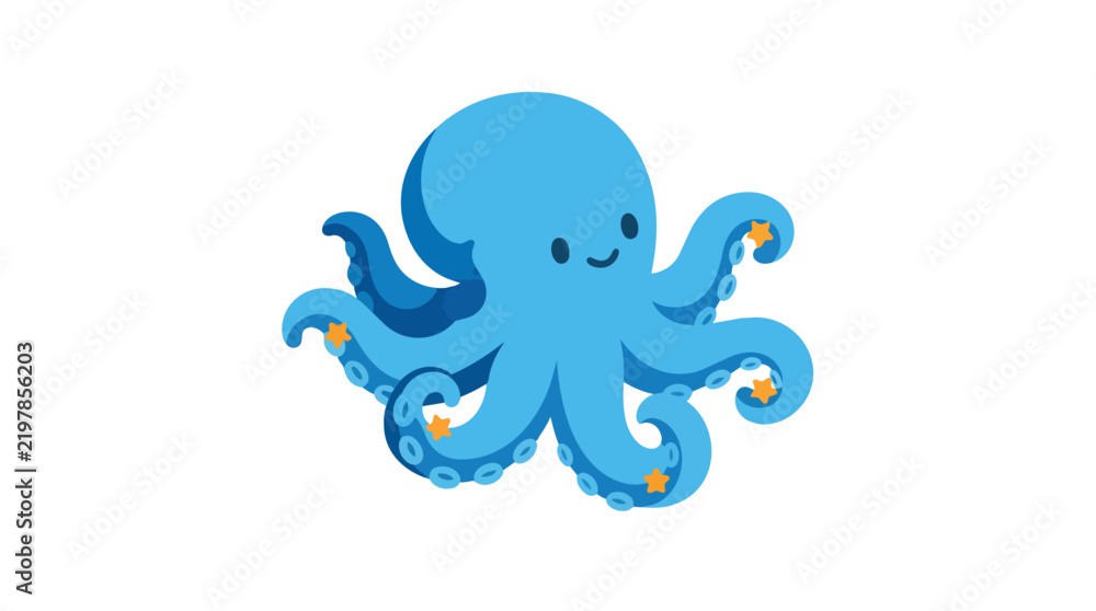 Fototapeta premium Cartoon Octopus with Suction Cups Illustration