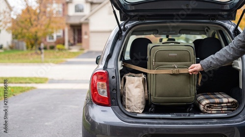 Securing large suitcase in car for travel