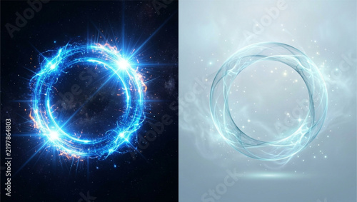 Abstract glowing energy ring with cosmic light effects and particles
