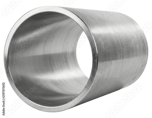 Industrial metal pipe cylinder sleeve component isolated over transparent background