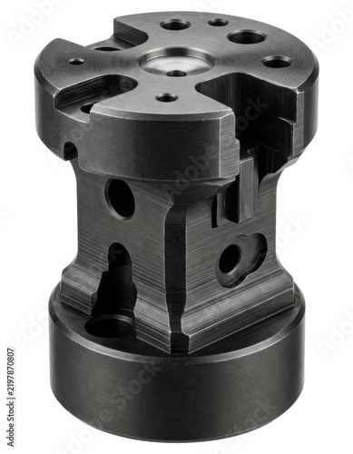 Machined industrial steel component isolated over transparent background
