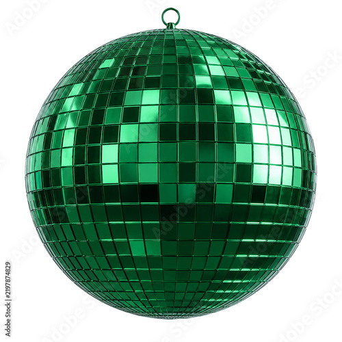 Green disco ball isolated PNG transparent background