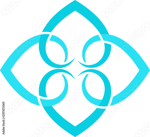 Abstract Four Leaf Logo, Modern Nature and Wellness Symbol