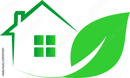 Eco House Leaf Logo, Green Home and Sustainable Real Estate Symbol