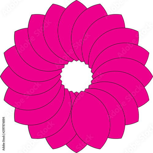 Magenta pink geometric circular flower mandala vector line art emblem isolated on white background