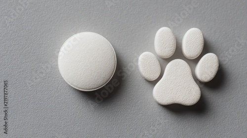 White pet treat shaped like a paw and circle.
