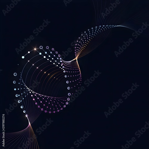Abstract digital swirl pattern with glowing white dots