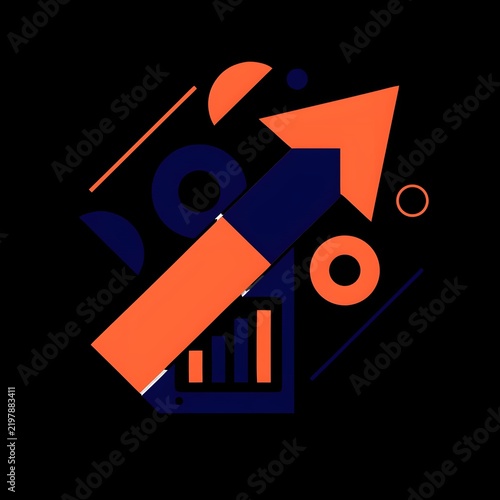 Abstract rocket ship icon with growth chart and shapes