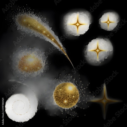 Glowing colorful stars and planets in deep space