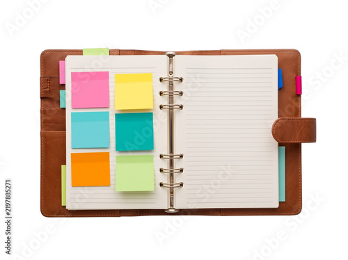 Office planner setup with colorful notes