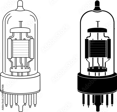 Vacuum tube set vector line icon. Retro electronic component illustration