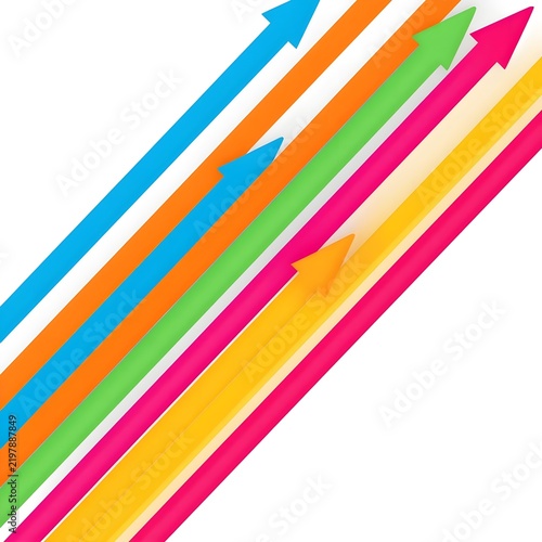 Colorful abstract arrows pointing diagonally forward on clean white modern background design