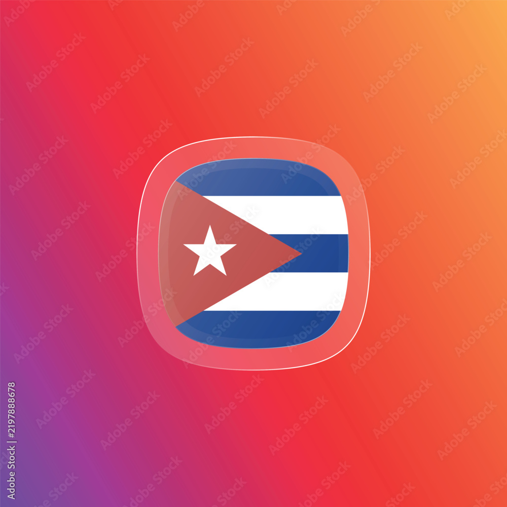 Obraz premium Cuba national flag glass icon. Rounded app button template with glassmorphism and translucent effect, patriotic colors for graphic design, travel mobile app, web art