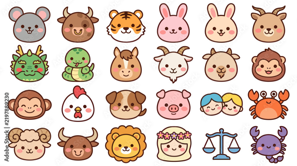 Obraz premium Cute animal faces collection