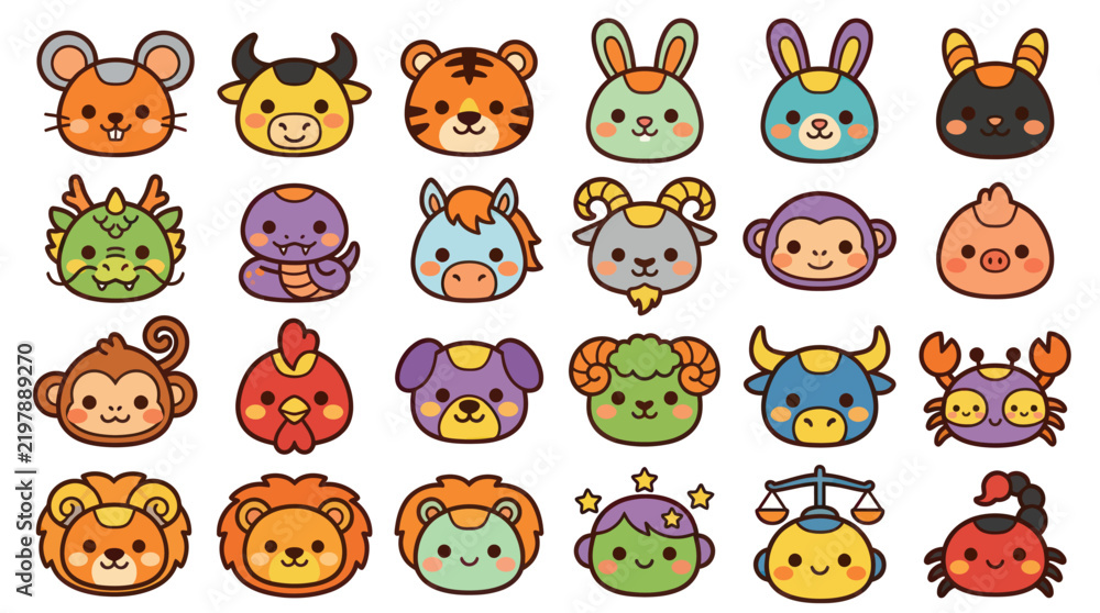 Fototapeta premium Cute animal faces collection