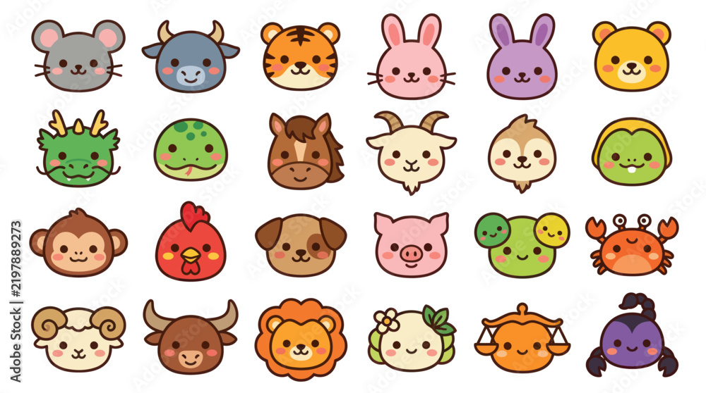 Obraz premium Cute animal faces collection