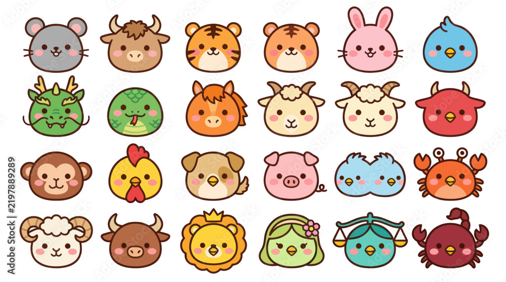 Fototapeta premium Cute animal faces collection